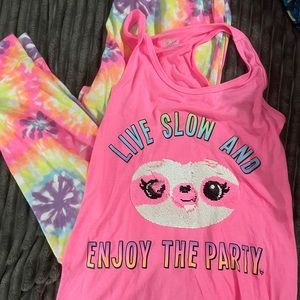 Justice girls pjs 14/16 worn once sloth tie dye